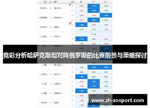 竞彩分析哈萨克斯坦对阵俄罗斯的比赛前景与策略探讨
