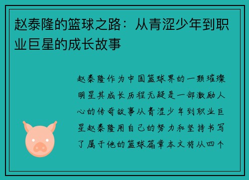 赵泰隆的篮球之路：从青涩少年到职业巨星的成长故事